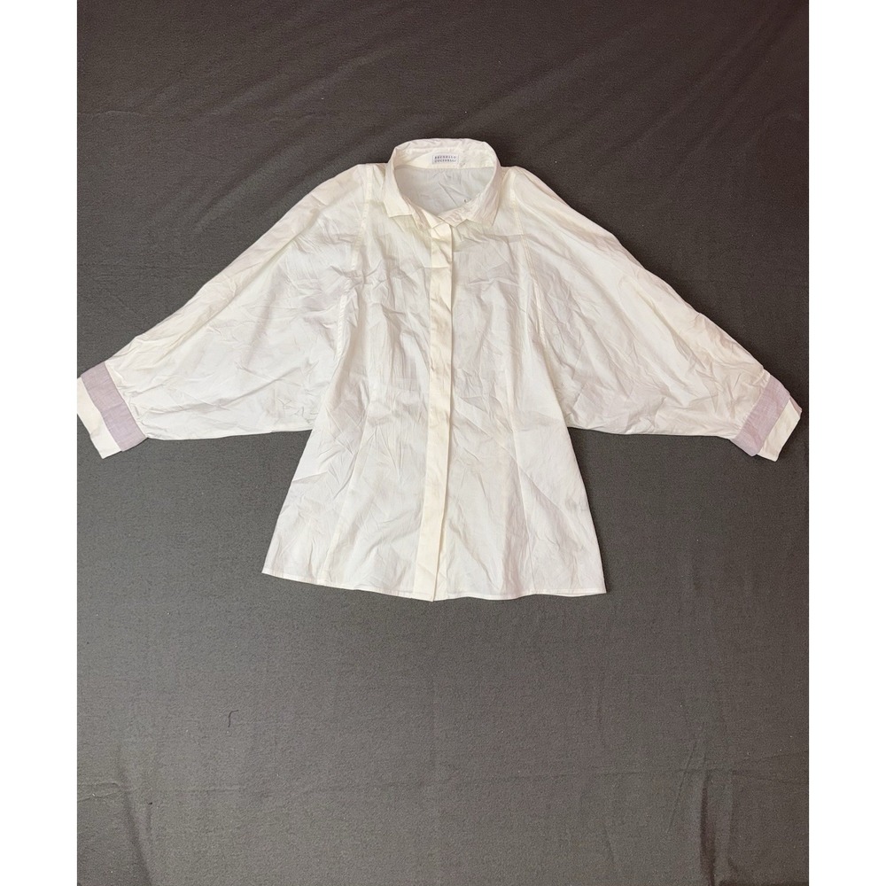 Brunello Cucinelli Womens White Dolman Sleeve Button Down Blouse XS Italy